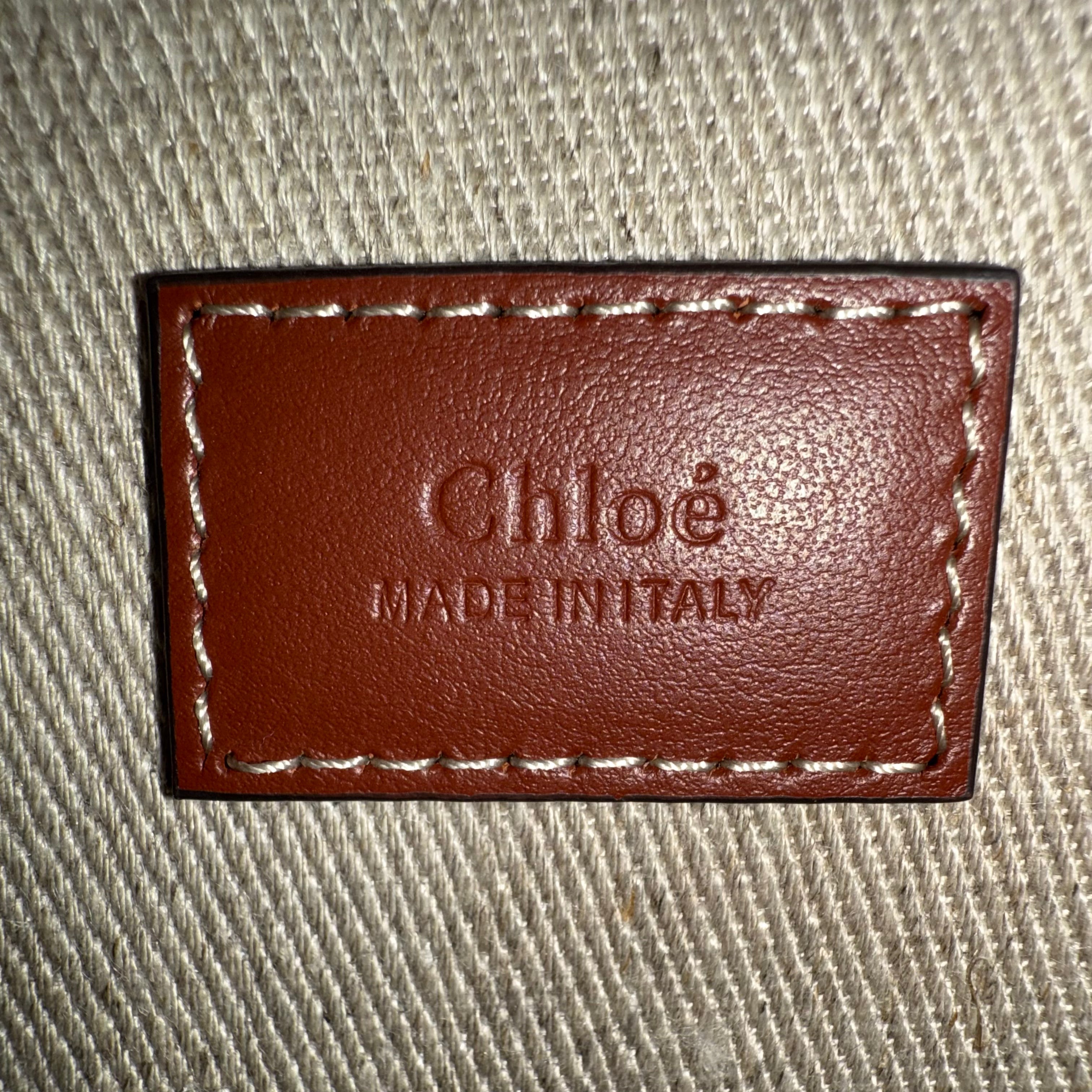 Chloe Linen Calfskin Large Woody Ribbon Tote White Brown