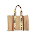 Chloe Linen Calfskin Large Woody Ribbon Tote White Brown